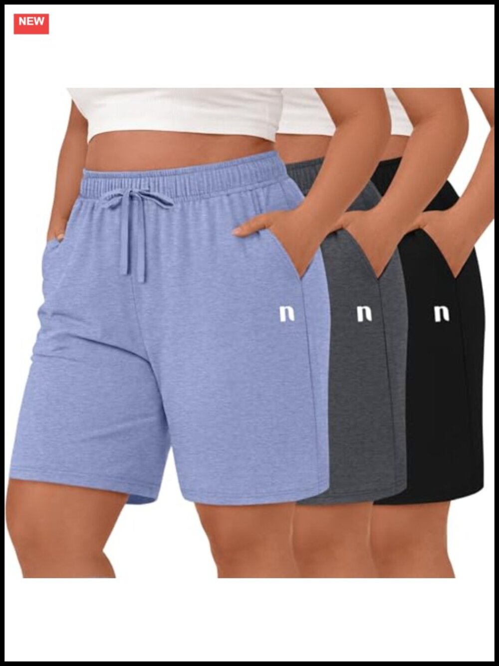 Plus Size Bermuda Shorts 3 Pack Cotton Blend High Waist Drawstring Pockets